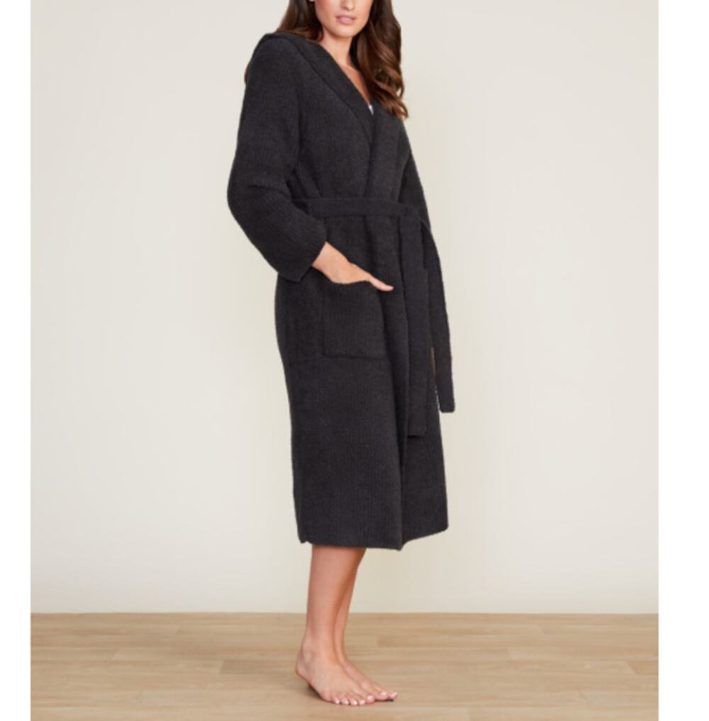 Barefoot Dreams Women's Black Cozy Chic Lite Ribbed Hooded Robe Size L-XL